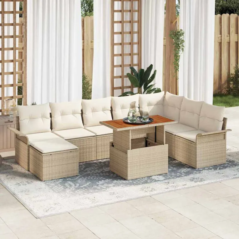 Sodo Sofų Rinkinys su pagalve 9 pcs smėlio ir kreminės spalvos