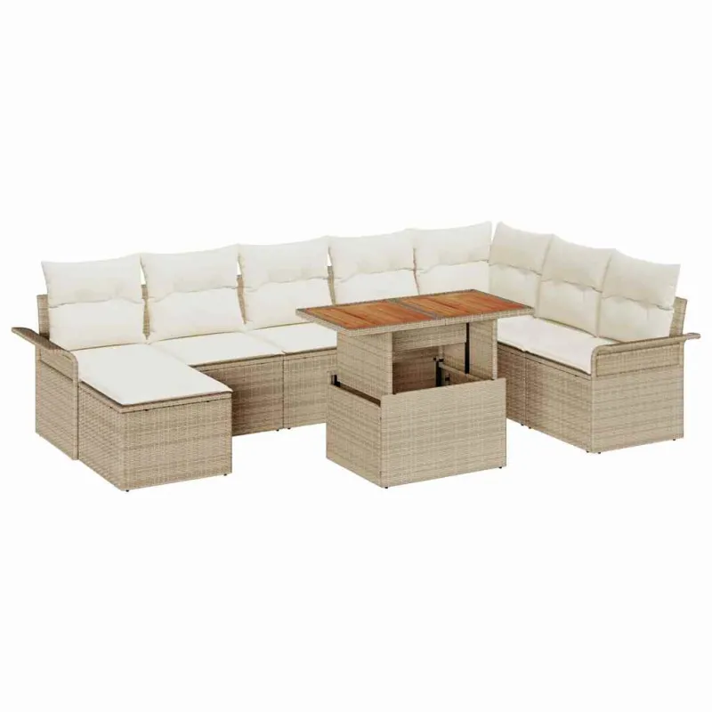 Sodo Sofų Rinkinys su pagalve 9 pcs smėlio ir kreminės spalvos