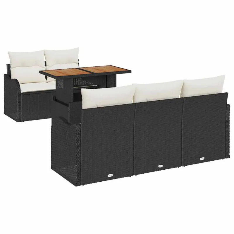 Sodo Sofų Rinkinys 6 pcs Juoda ir kreminė poliratanas