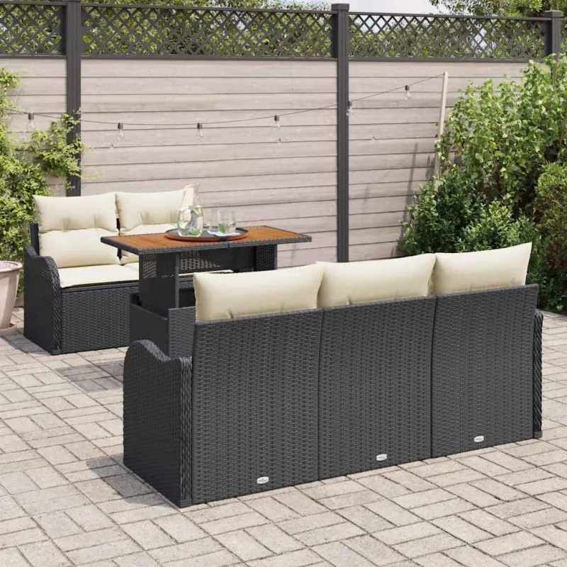 Sodo Sofų Rinkinys 6 pcs Juoda ir kreminė poliratanas