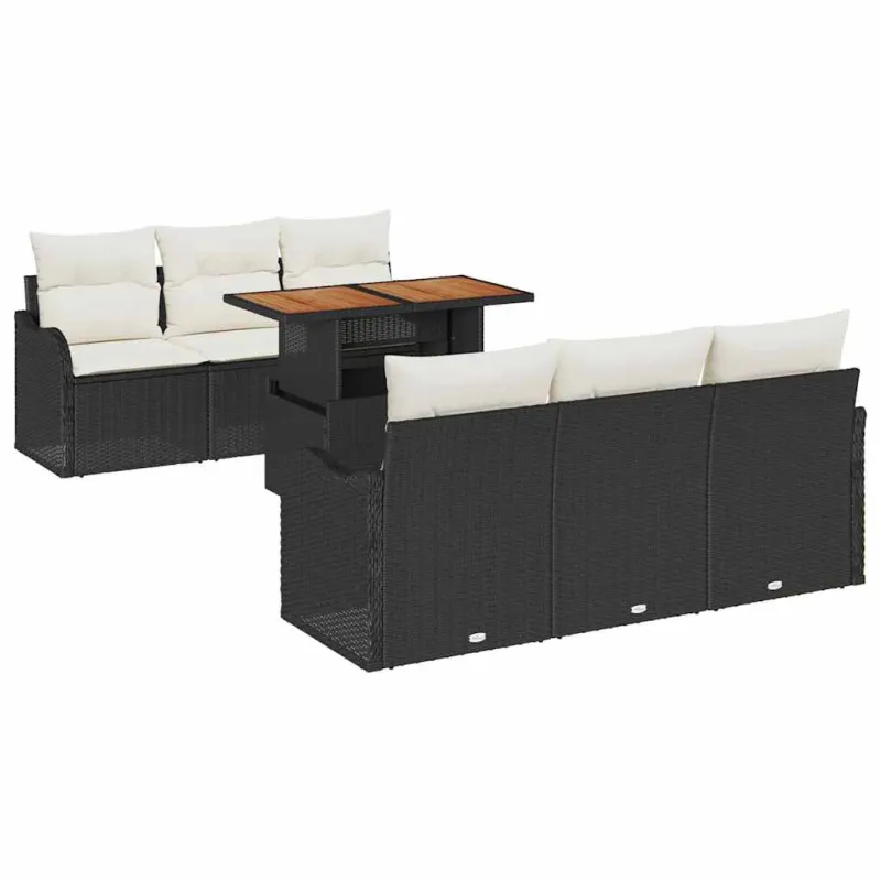 Sodo Sofų Rinkinys 7 pcs Juoda ir kreminė poliratanas
