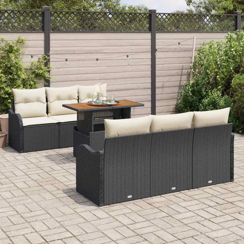 Sodo Sofų Rinkinys 7 pcs Juoda ir kreminė poliratanas