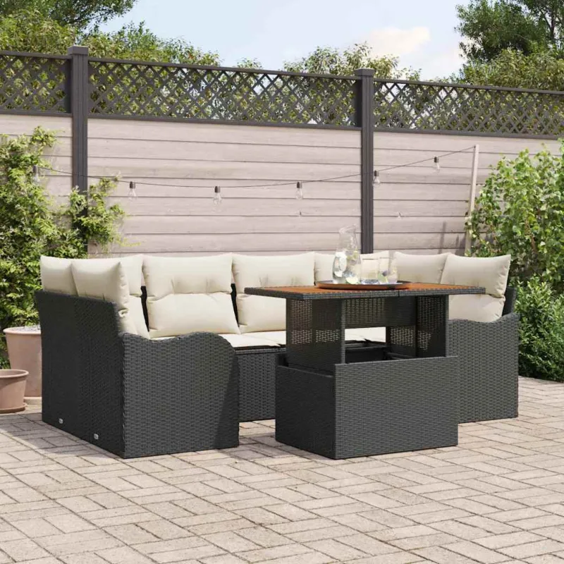 Sodo Sofų Rinkinys su pagalve 7 pcs Juoda ir kreminė