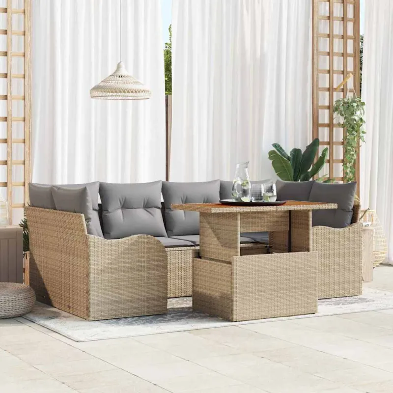 Sodo Sofų Rinkinys 7 pcs smėlio ir šviesiai pilkos spalvos