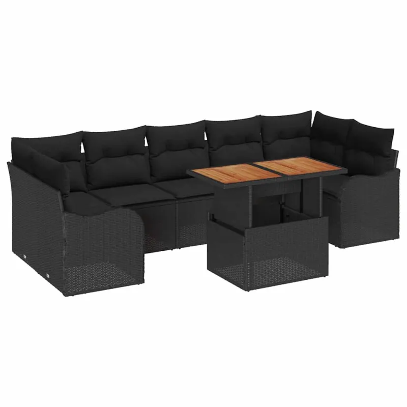 Sodo Sofų Rinkinys su pagalve 8 pcs Juoda poliratanas