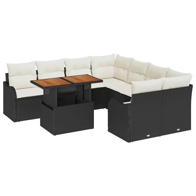 Sodo Sofų Rinkinys su pagalve 7 pcs Juoda ir kreminė