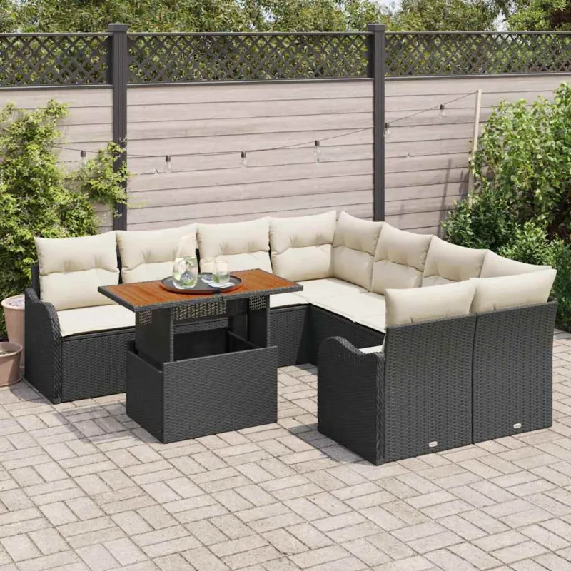 Sodo Sofų Rinkinys su pagalve 7 pcs Juoda ir kreminė