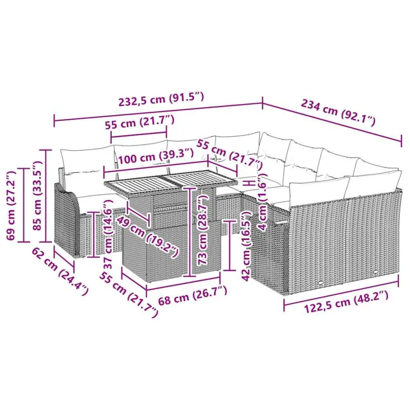 Sodo Sofų Rinkinys su pagalve 7 pcs Juoda ir kreminė