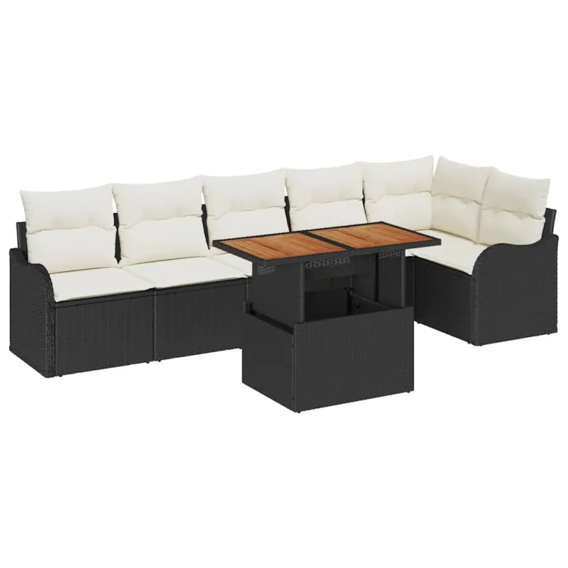 Sodo Sofų Rinkinys su pagalve 7 pcs Juoda ir kreminė