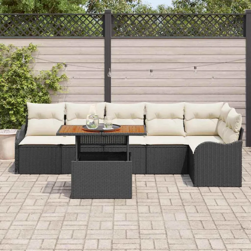 Sodo Sofų Rinkinys su pagalve 7 pcs Juoda ir kreminė