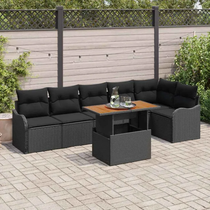 Sodo Sofų Rinkinys su pagalve 7 pcs Juoda