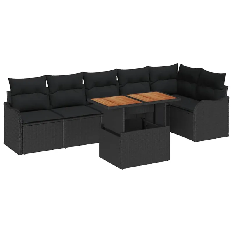 Sodo Sofų Rinkinys su pagalve 7 pcs Juoda