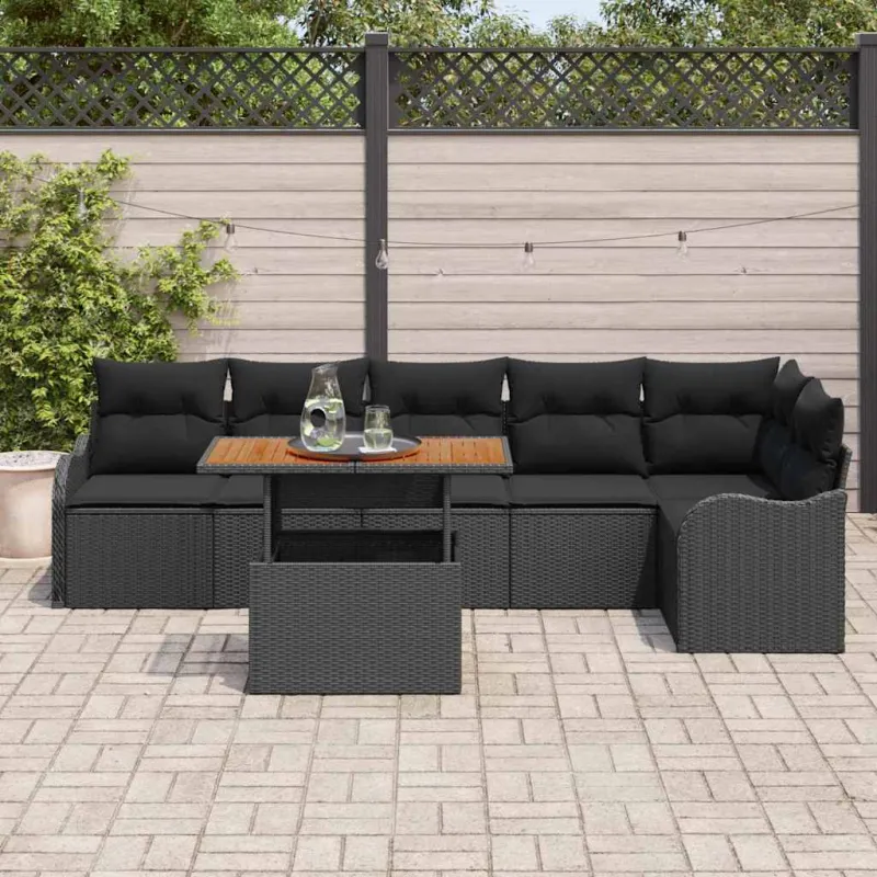 Sodo Sofų Rinkinys su pagalve 7 pcs Juoda