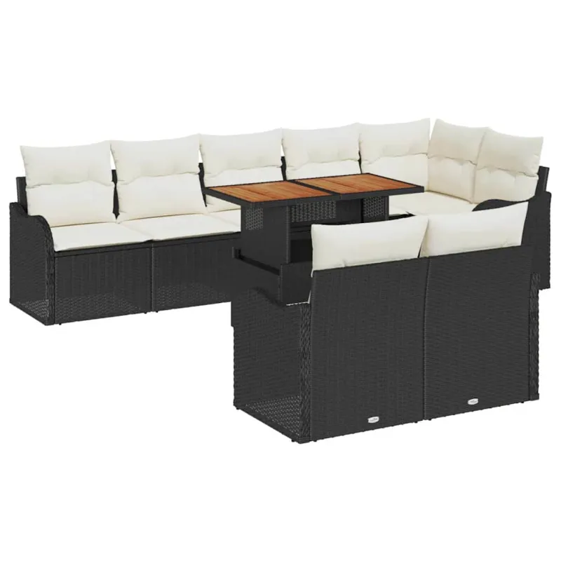 Sodo Sofų Rinkinys su pagalve 9 pcs Juoda ir kreminė