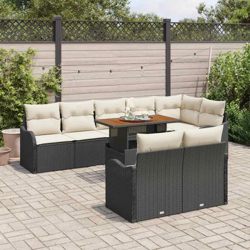 Sodo Sofų Rinkinys su pagalve 9 pcs Juoda ir kreminė