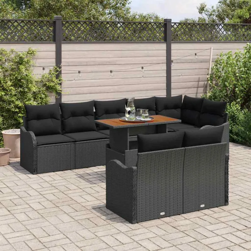 Sodo Sofų Rinkinys su pagalve 9 pcs Juoda