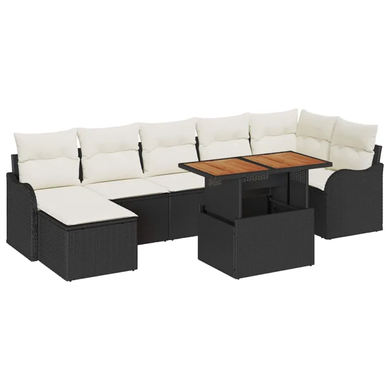 Sodo Sofų Rinkinys su pagalve 8 pcs Juoda ir kreminė
