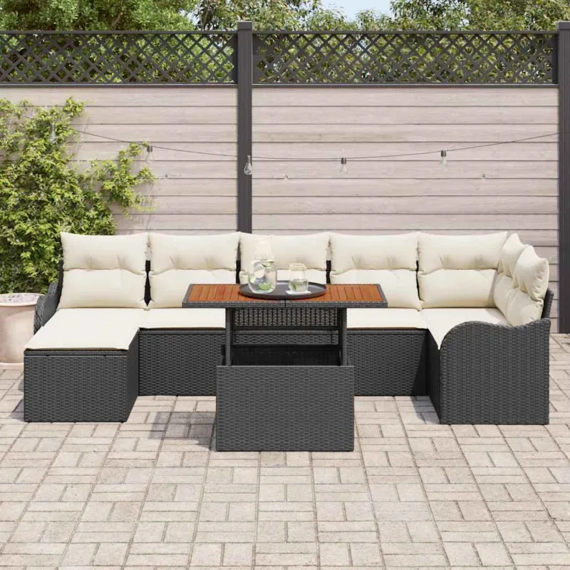 Sodo Sofų Rinkinys su pagalve 8 pcs Juoda ir kreminė