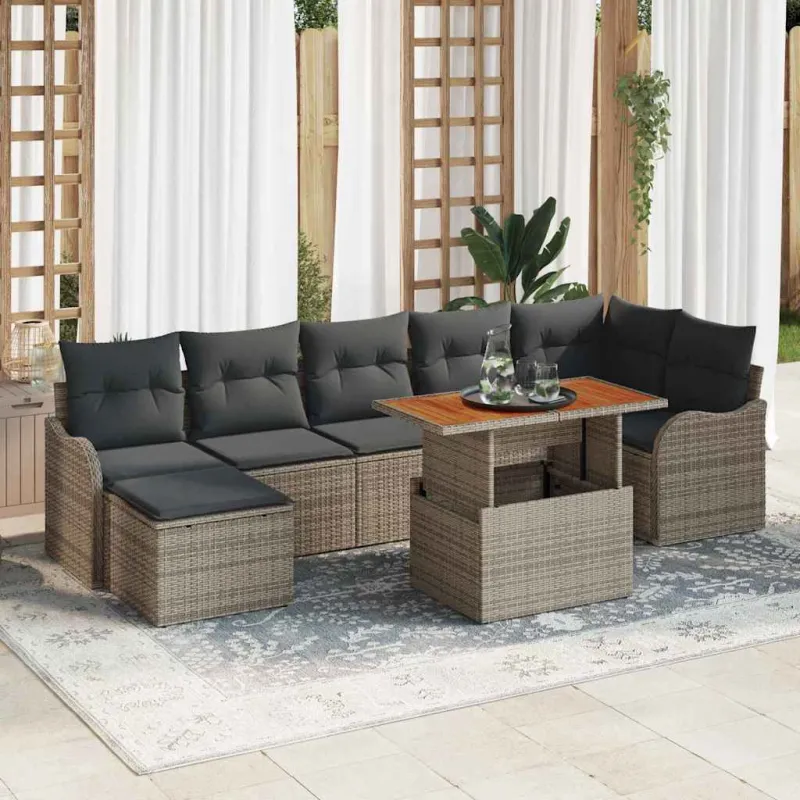 Sodo Sofų Rinkinys su pagalve su saugykla 8 pcs Pilka