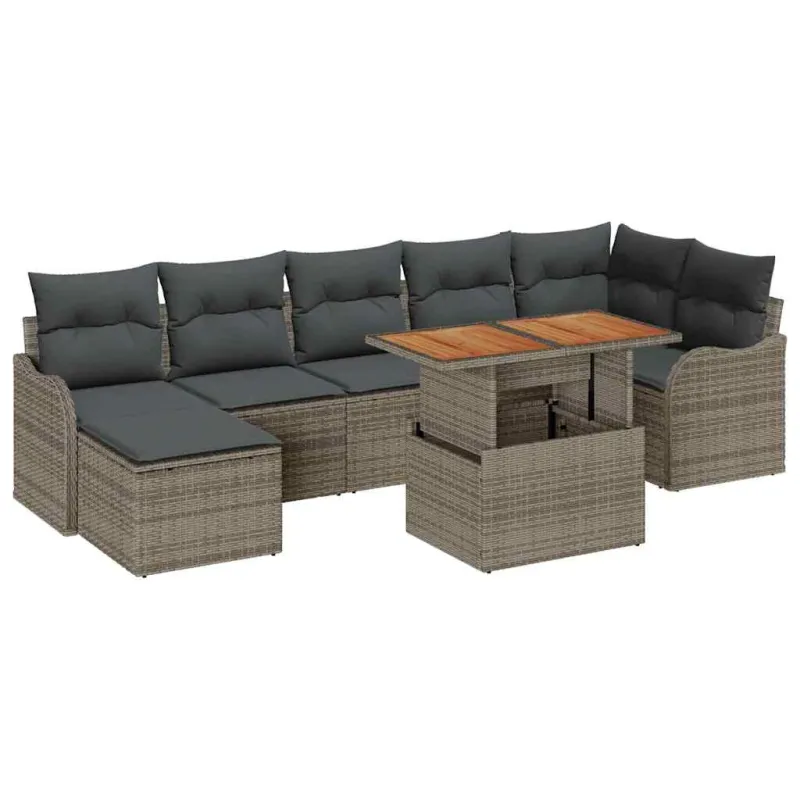 Sodo Sofų Rinkinys su pagalve su saugykla 8 pcs Pilka