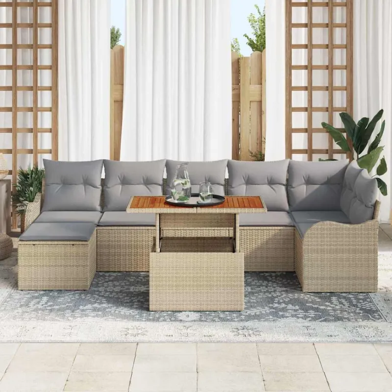 Sodo Sofų Rinkinys 8 pcs smėlio ir šviesiai pilkos spalvos