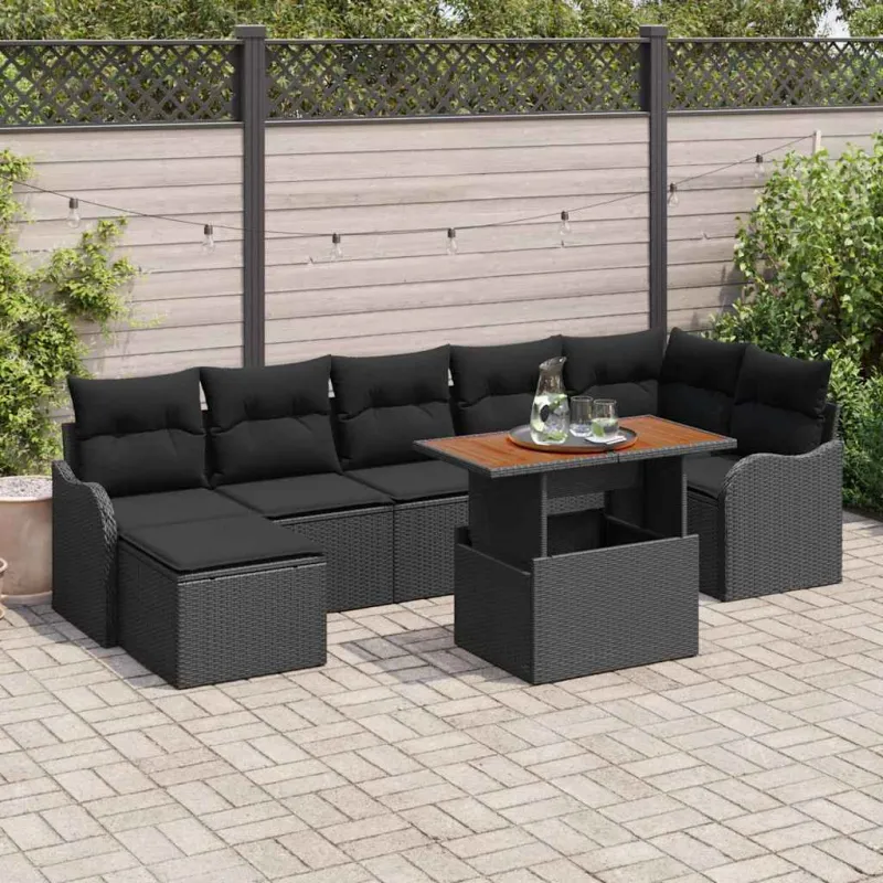 Sodo Sofų Rinkinys su pagalve su saugykla 8 pcs Juoda