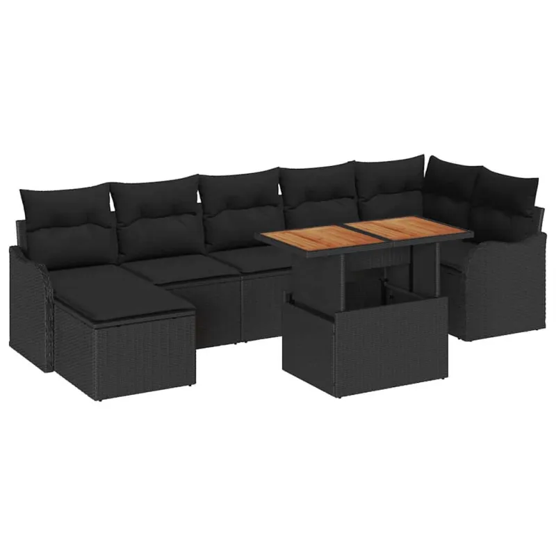 Sodo Sofų Rinkinys su pagalve su saugykla 8 pcs Juoda