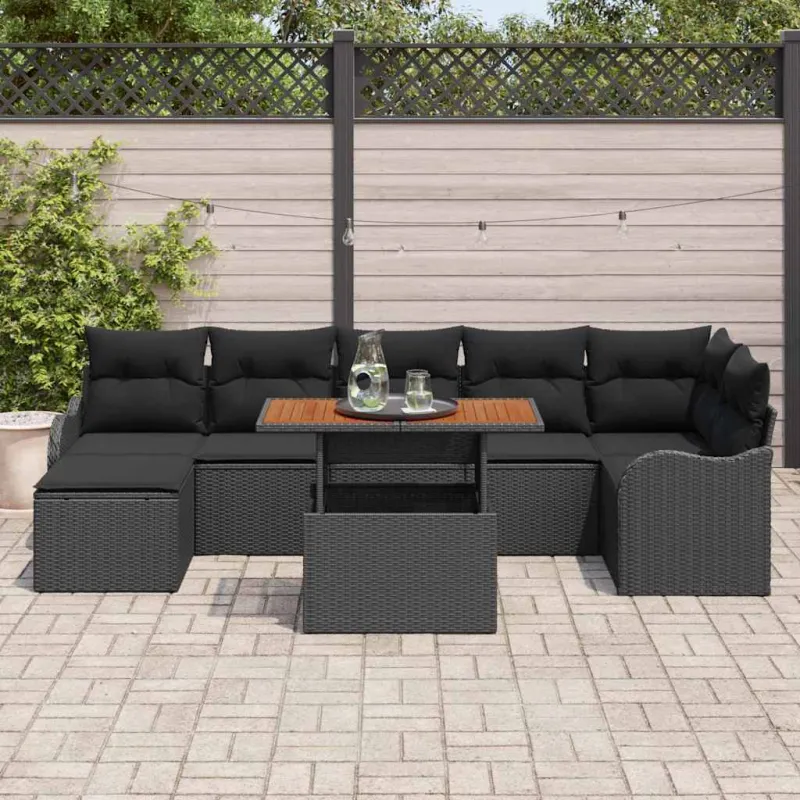 Sodo Sofų Rinkinys su pagalve su saugykla 8 pcs Juoda
