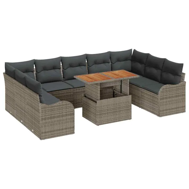 Sodo Sofų Rinkinys su pagalve 10 pcs Pilka
