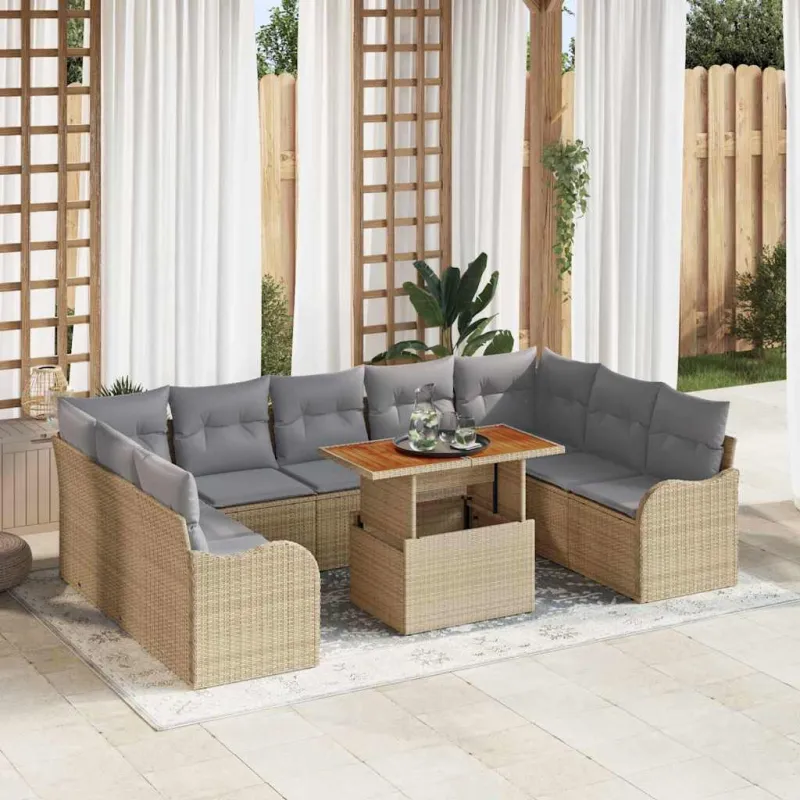 Sodo Sofų Rinkinys 10 pcs smėlio ir šviesiai pilkos spalvos