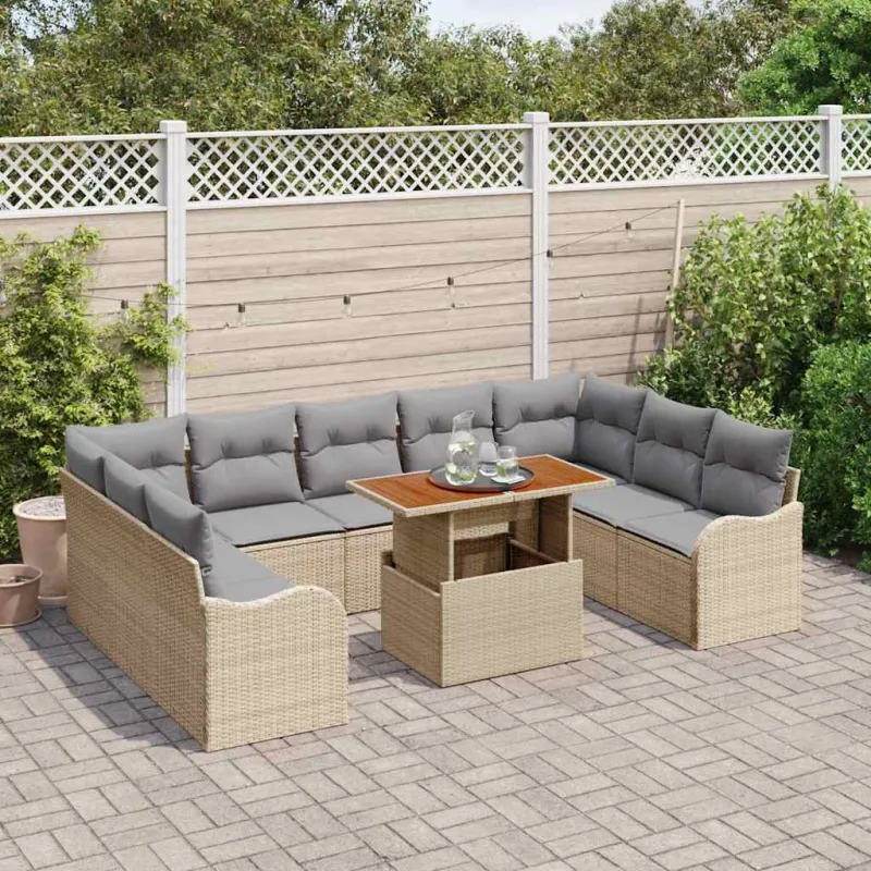 Sodo Sofų Rinkinys 10 pcs smėlio ir šviesiai pilkos spalvos