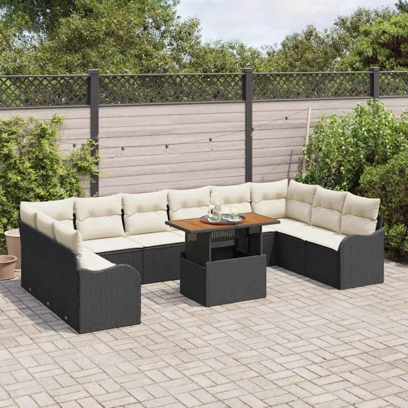 Sodo Sofų Rinkinys su pagalve 11 pcs Juoda ir kreminė