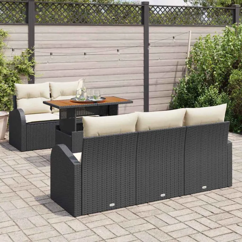 Sodo Sofų Rinkinys su pagalve 6 pcs Juoda ir kreminė