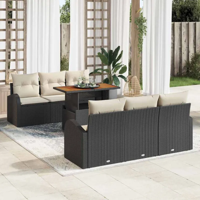 Sodo Sofų Rinkinys su pagalve 7 pcs Juoda ir kreminė
