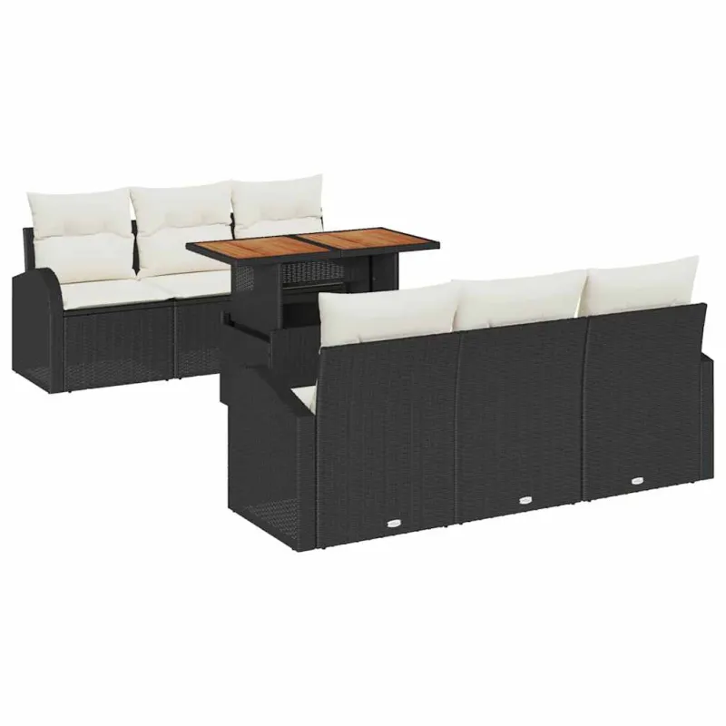 Sodo Sofų Rinkinys su pagalve 7 pcs Juoda ir kreminė
