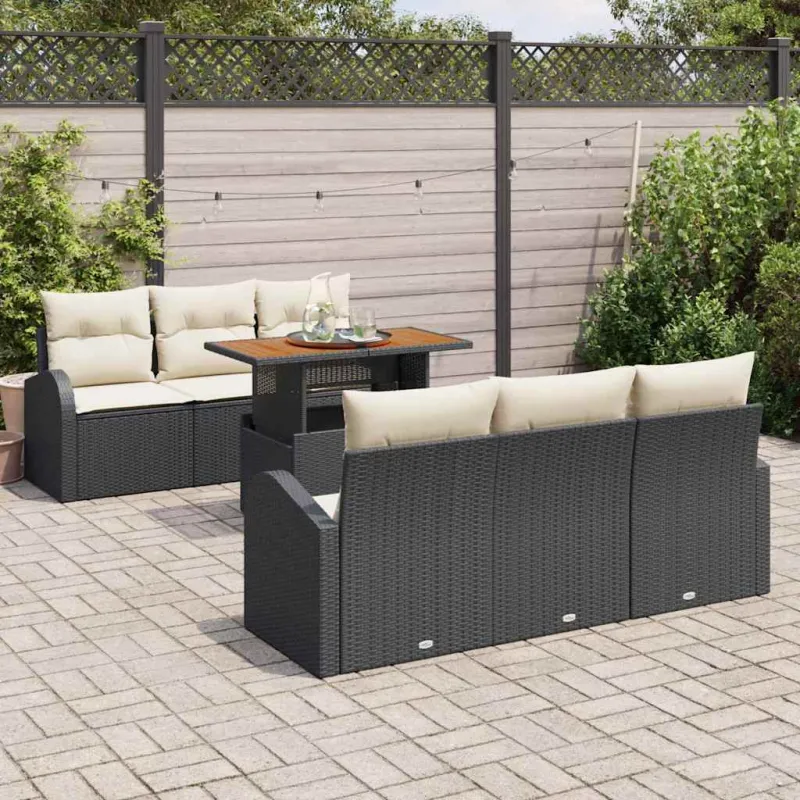 Sodo Sofų Rinkinys su pagalve 7 pcs Juoda ir kreminė