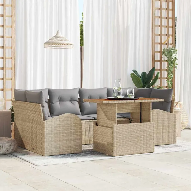 Sodo Sofų Rinkinys 7 pcs smėlio ir šviesiai pilkos spalvos