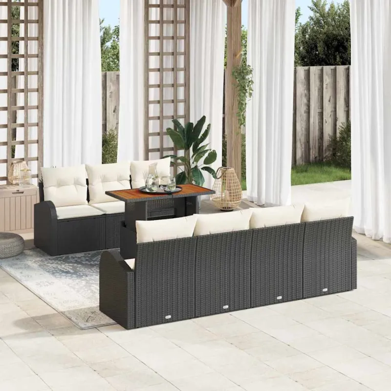 Sodo Sofų Rinkinys su pagalve 8 pcs Juoda ir kreminė