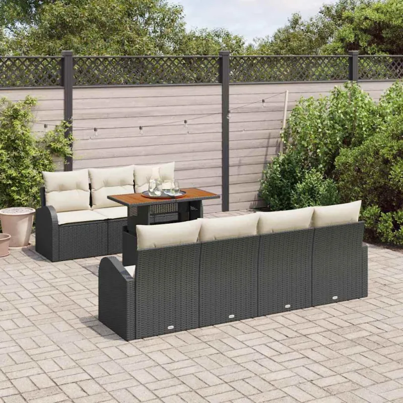 Sodo Sofų Rinkinys su pagalve 8 pcs Juoda ir kreminė