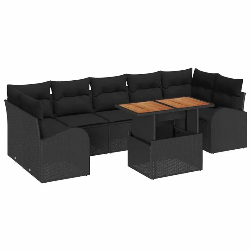Sodo Sofų Rinkinys su pagalve 8 pcs Juoda