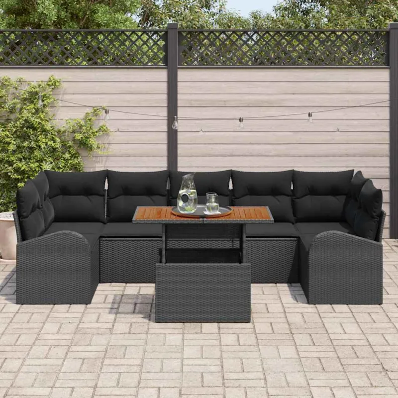 Sodo Sofų Rinkinys su pagalve 8 pcs Juoda