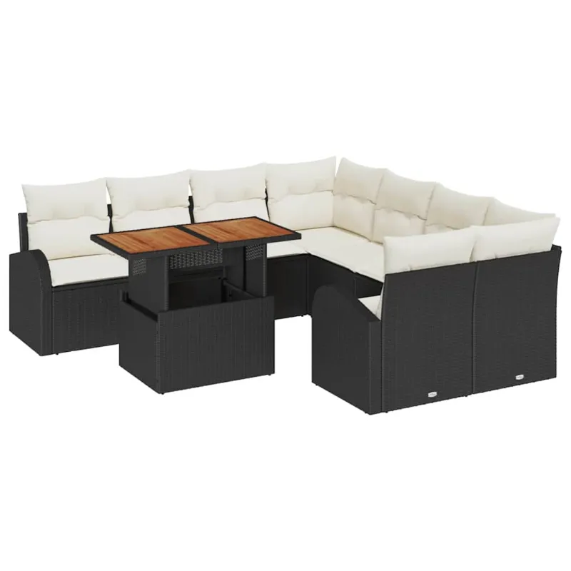 Sodo Sofų Rinkinys su pagalve 9 pcs Juoda ir kreminė
