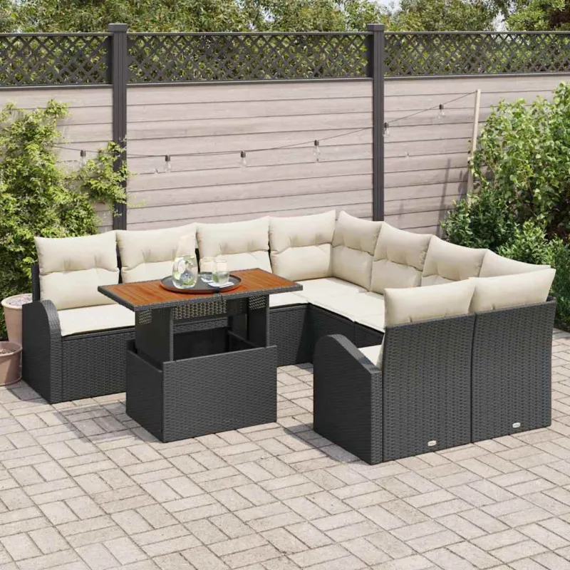 Sodo Sofų Rinkinys su pagalve 9 pcs Juoda ir kreminė