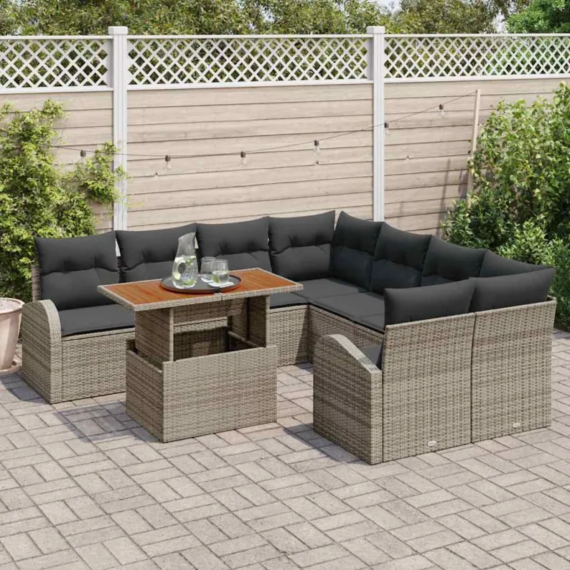 Sodo Sofų Rinkinys su pagalve 9 pcs Pilka