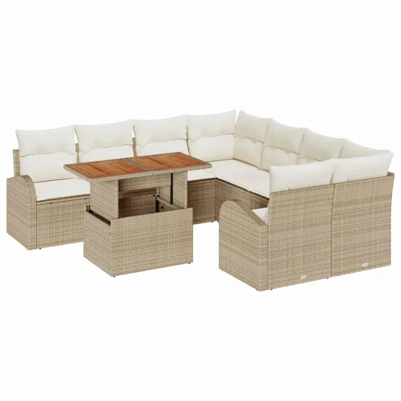 Sodo Sofų Rinkinys su pagalve 9 pcs smėlio ir kreminės spalvos
