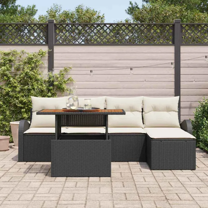 Sodo Sofų Rinkinys su pagalve 6 pcs Juoda ir kreminė