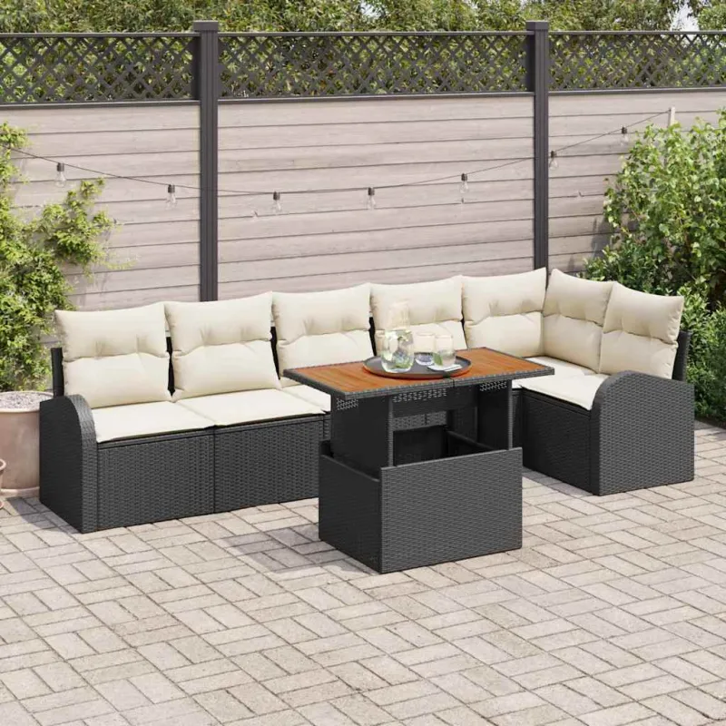 Sodo Sofų Rinkinys su pagalve 7 pcs Juoda ir kreminė
