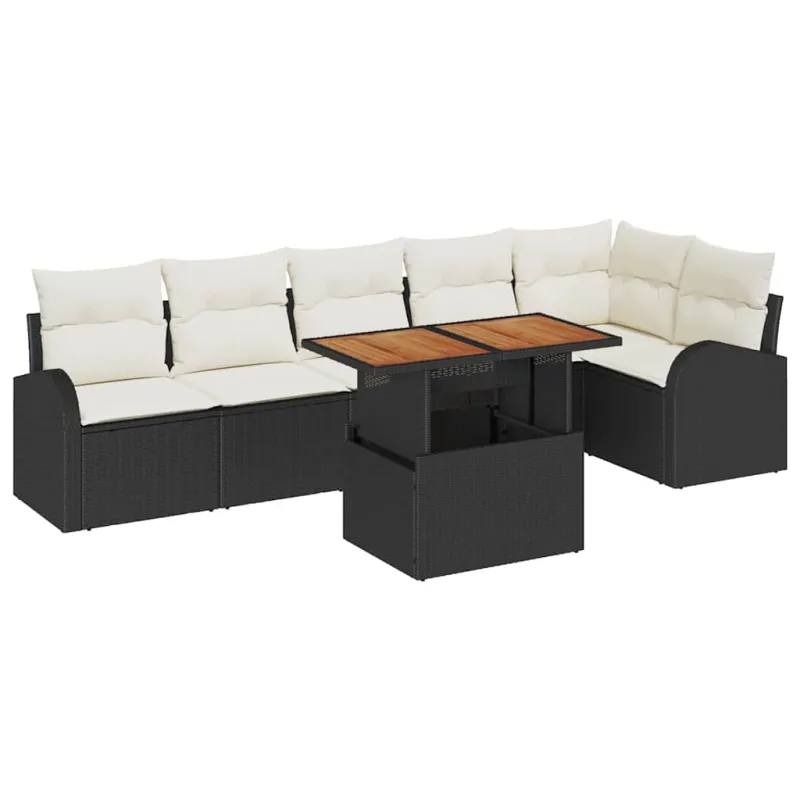 Sodo Sofų Rinkinys su pagalve 7 pcs Juoda ir kreminė