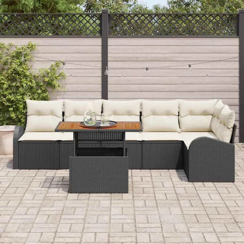 Sodo Sofų Rinkinys su pagalve 7 pcs Juoda ir kreminė