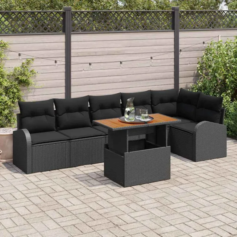 Sodo Sofų Rinkinys su pagalve 7 pcs Juoda